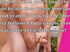 Wives Teasing Nude Beach Voyeurs Gives One A Handjob